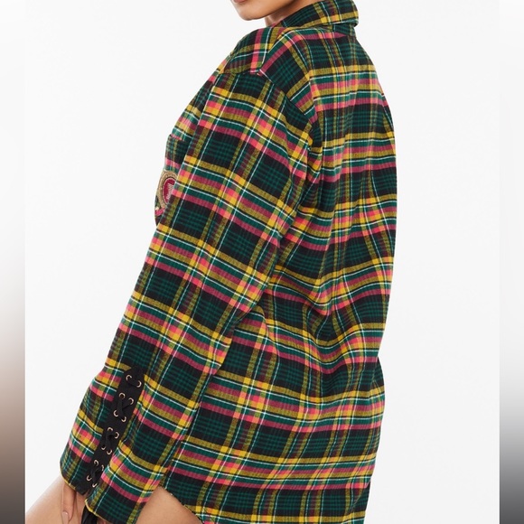 Fenty Tied Up Tartan PJ Raw Hem Sleep Shirt-size M NWT - Picture 2 of 5
